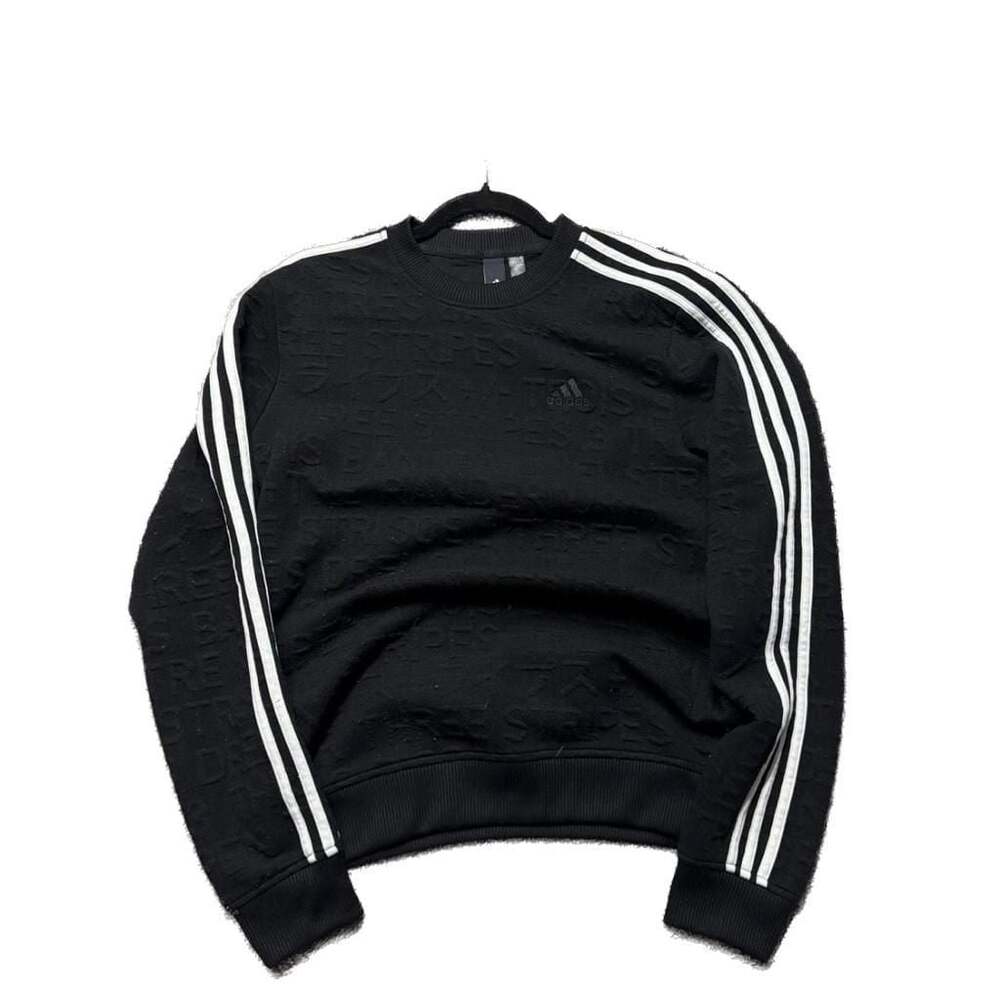 Adidas Men's Three Stripes Black Crewneck Pullover with Textured 3D Monogram Log